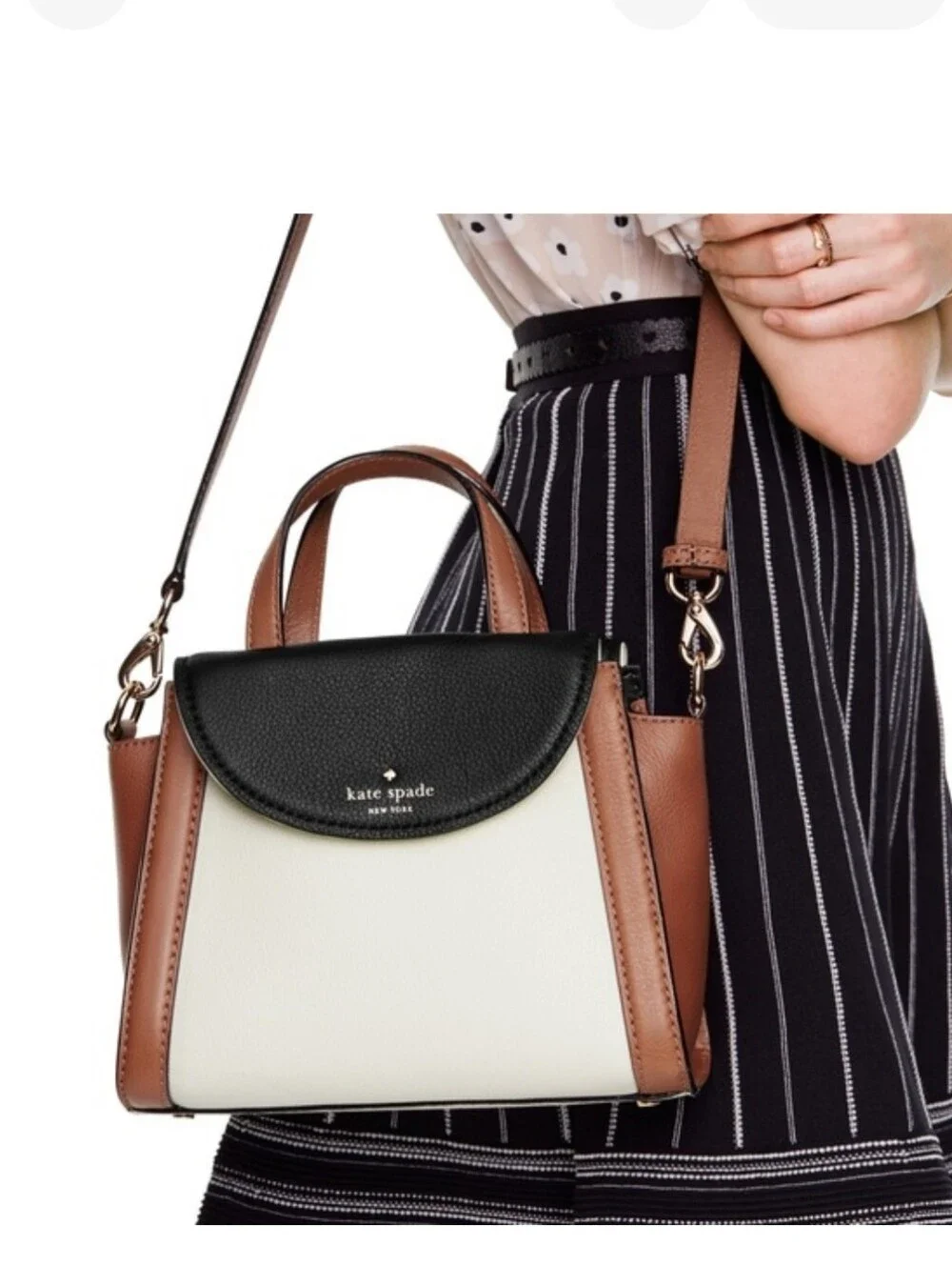 kate spade Tri-Color Leather Crossbody Satchel — Black, White, Brown